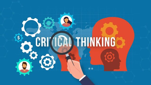 critical thinking concept animation.gears and head thinking.4K motion animation