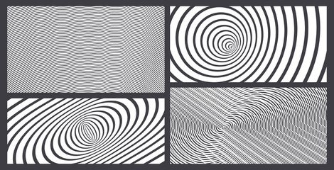 Abstract wavy background. Ripple effect. Circular striped pattern with optical illusion. 3D vector illustration.