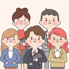 Hand drawn cartoon employee worker in office teamwork character.