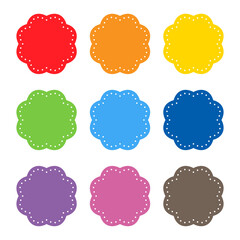 Flower shape label tag set with dotted lines.	


