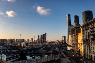 Fototapeta premium urban industrial landscape in the morning at sunrise shot from a drone 