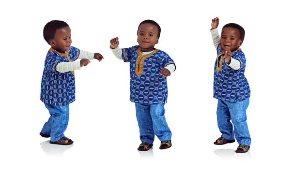 Doing the baby boogy. Composite image of an adorable african toddler dancing.