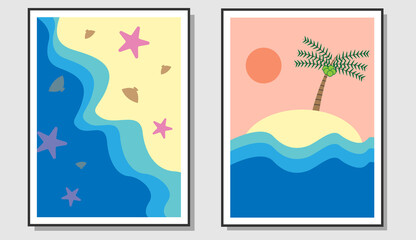Coastal wall art. Suitable for living room wall decoration. Vector illustration