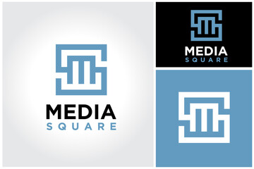 Initial Letter S M SM MS Monogram with simple modern square line logo design
