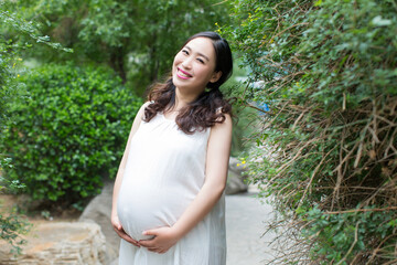 young pregnant woman in the park