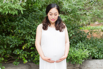 young pregnant woman in the park