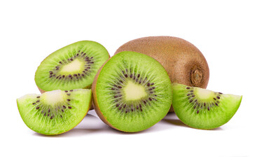 Fototapeta premium Close up of Whole and sliced kiwi fruit and sliced isolated on white background