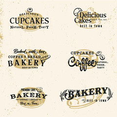 Vintage Bakery Logo Design, Cupcakes and Bread, Coffee Shop Label