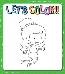 Worksheets template with let’s color!! text and angel outline