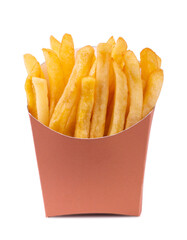 french fries in a paper wrapper isolated on white background