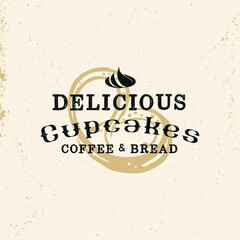 Vintage Bakery Logo Design, Cupcakes and Bread, Coffee Shop Label