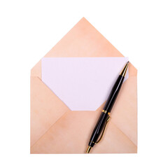 Old envelope made from old pepper with pen and blank isolated on white background