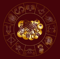 Circle flower of Astrology design.horoscope circle with signs of zodiac set vector.signs such as a aries, taurus, gemini, cancer, leo, virgo, libra, scorpio, sagittarius, capricorn,aquarius, pisces.
