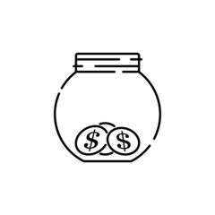 save money icon, coin jar, economy line symbol on white background - editable stroke vector illustration eps10. Finance