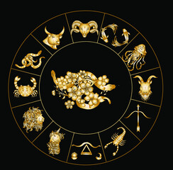 Circle flower of Astrology design.horoscope circle with signs of zodiac set vector.signs such as a aries, taurus, gemini, cancer, leo, virgo, libra, scorpio, sagittarius, capricorn,aquarius, pisces.