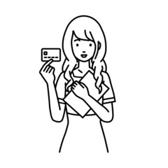 立って書類とカードを手に持つエステ店員・接客・受付の女性