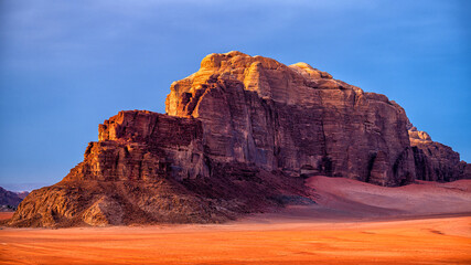 Fototapeta na wymiar Extraordinary mountain desert landscape, Wadi Rum Protected Area, Jordan.