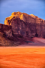 Extraordinary mountain desert landscape, Wadi Rum Protected Area, Jordan.