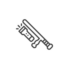 Police baton and flashlight line icon