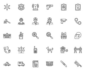 Police and law enforcement line icons set