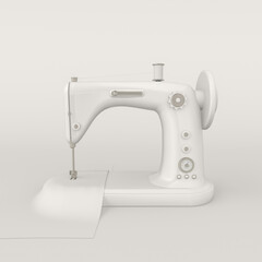 3d render illustration of retro sewing machine. Modern trendy design.  White color.