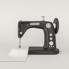 3d render illustration of retro sewing machine. Modern trendy design.  White and black color.