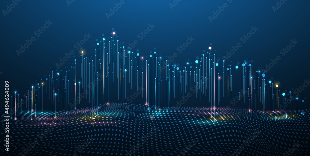 Wall mural big data network concept, internet connection, sound wave and wireless signal use business finance a
