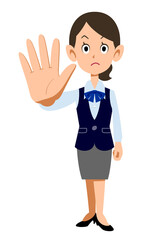 制服着用の女性会社員が制止する
