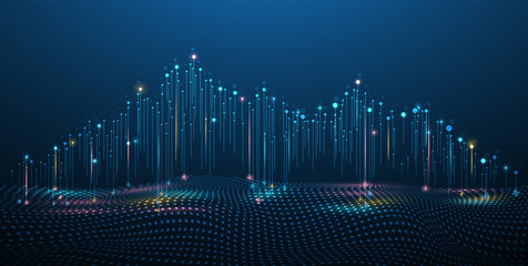 Big data network concept, internet connection, sound wave and wireless signal use business finance as abstract background image.