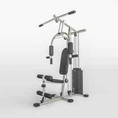 3d render illustration of 
multifunctional weight training machine. Modern trendy design. White and black colors.