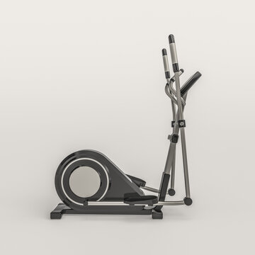 3d render illustration of elliptical trainer. Modern trendy design. White and black colors.