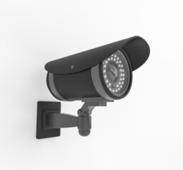 3d render illustration of outdoor video surveillance camera. Modern trendy design. White and black colors.
