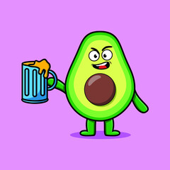 Avocado cartoon mascot character with beer glass and cute stylish design