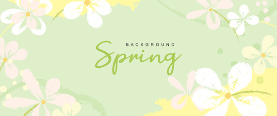 Green abstract background with flowers. Spring vector illustration for banner design, posters, web, advertising, events, invitation and sale leaflets