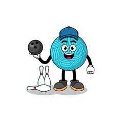 Mascot of yarn ball as a bowling player