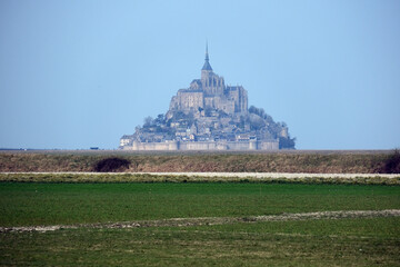 Rocket island, famous sanctuary abbey Monastery fortress Mont Saint Michel in Normandy, France....