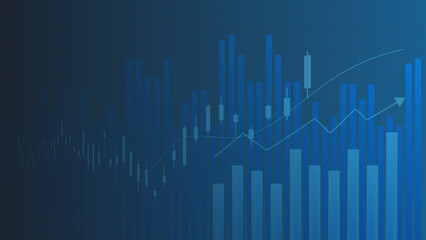 Fototapeta premium Financial business statistics with bar graph and candlestick chart show stock market price and effective earning on blue background 