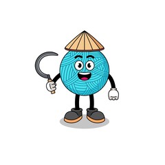 Illustration of yarn ball as an asian farmer