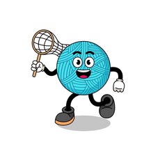 Cartoon of yarn ball catching a butterfly