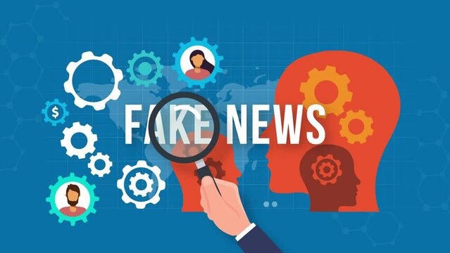 Fake news concept animation.gears and head thinking.4K motion animation