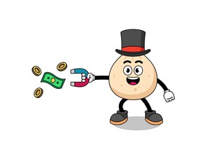 Character Illustration of meat bun catching money with a magnet