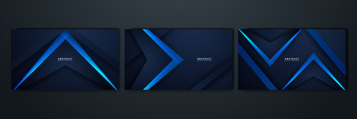 Set of dynamic shape blue black with shadow abstract design background