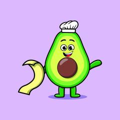 Cute cartoon avocado chef character with menu in hand