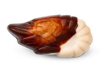 Top view of chocolate candy on white background