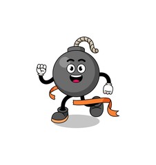 Fototapeta premium Mascot cartoon of bomb running on finish line