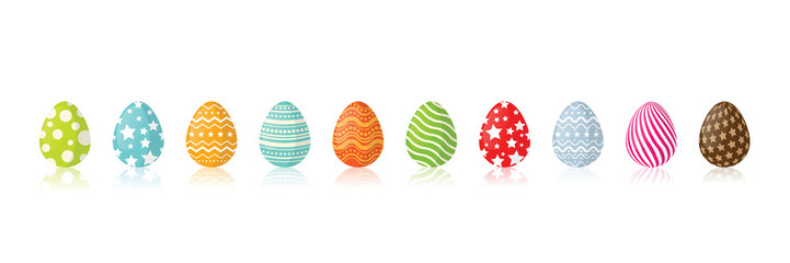 Happy Easter.Set of Easter eggs with different texture on a white background.Vector Illustration.