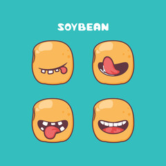 soybean cartoon. nuts vector illustration. with different mouth expressions