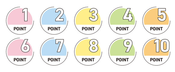 POINT　1〜10までの丸型数字アイコンセット（パステルカラー）
