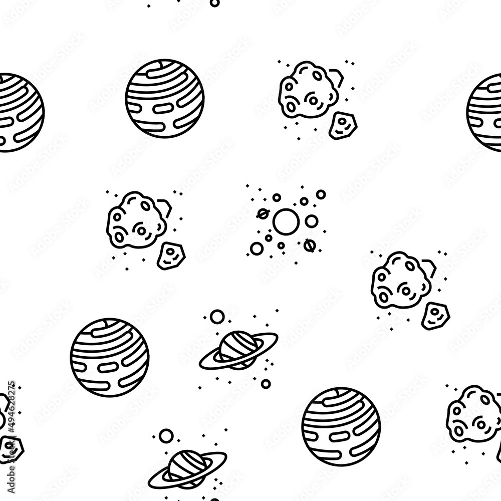 Poster galaxy system space collection vector seamless pattern thin line illustration