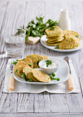 Chickpea pancakes with green peas